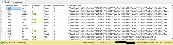 SQL Server 2016 - JSON table