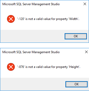 SSMS Width Height issue